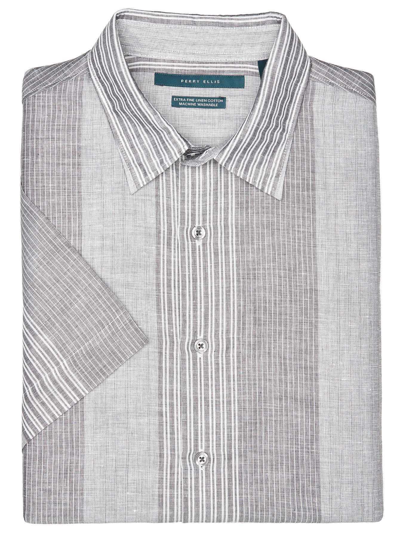 Perry Ellis Short Sleeve Linen Variegated Stripe Shirt