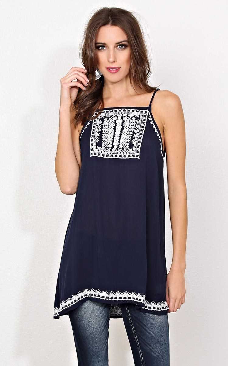 Navy Rhiana Woven Gauze Tank - - Navy in Size by Styles For Less