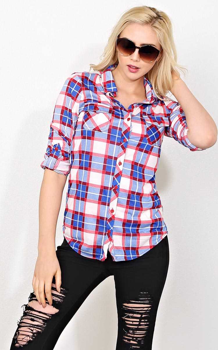 Running Springs Knit Plaid Top - - Blue Combo in Size by Styles For Less