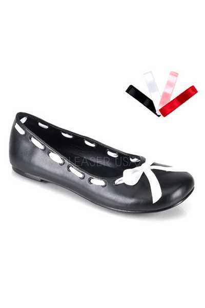 Black Faux Leather Ribbon Laced Flats