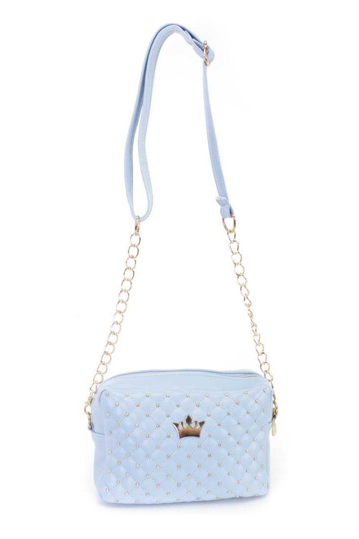 Baby Blue High Polish Crown Accent Studded Textured Handbag