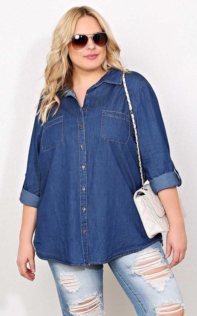 Plus Size Brianne Woven Chambray Shirt - Indigo Denim in Size 1X by Styles For Less