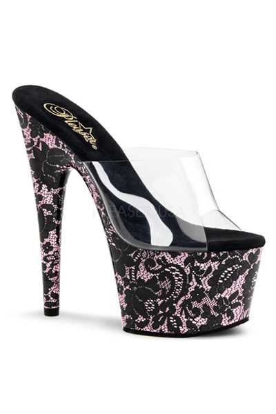Clear Black Baby Pink Lace Print Platform High Heels