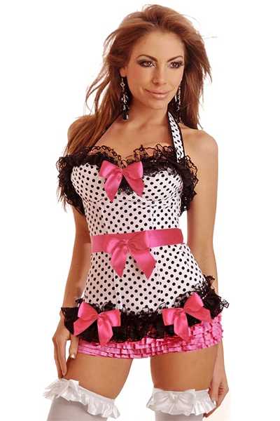 White Rockabilly Polka Dot Corset