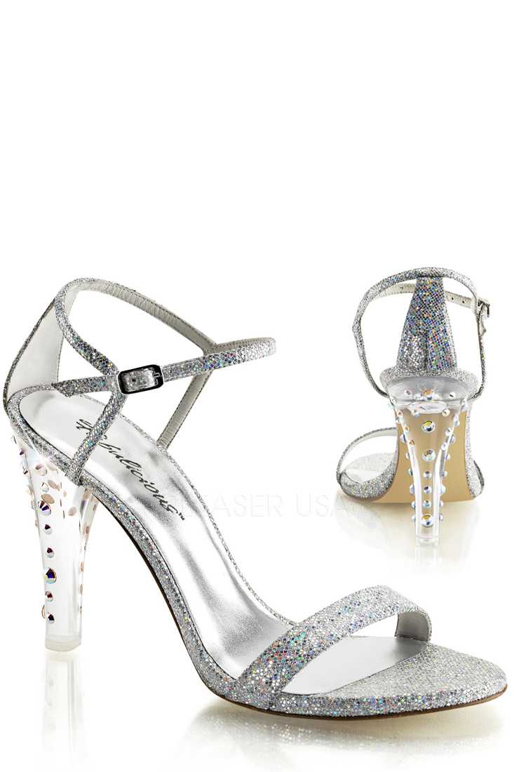 Silver Glitter Ankle Strap High Heels