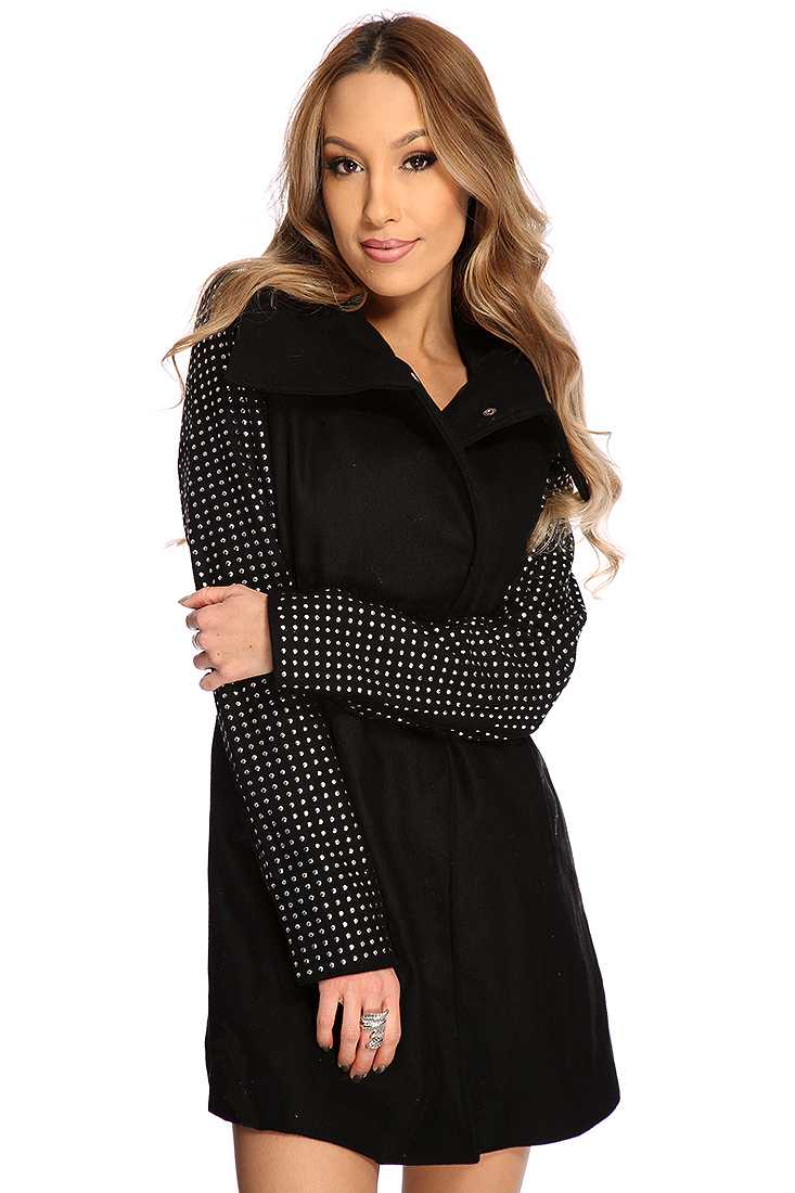 Black Studded Long Sleeves Coat