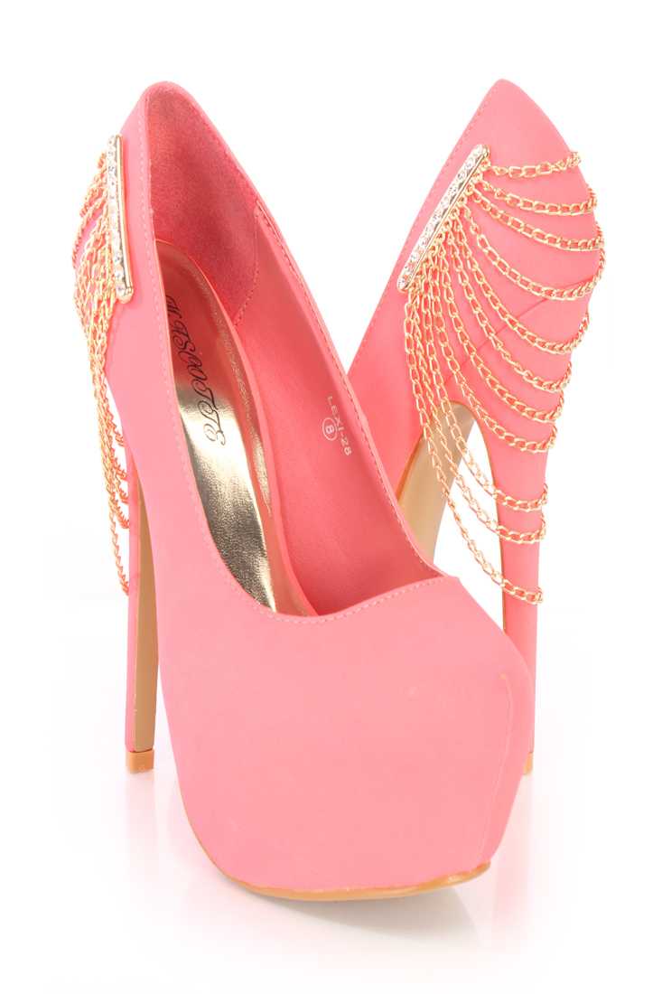 Coral Chain Draped Platform Pump Heels Nubuck