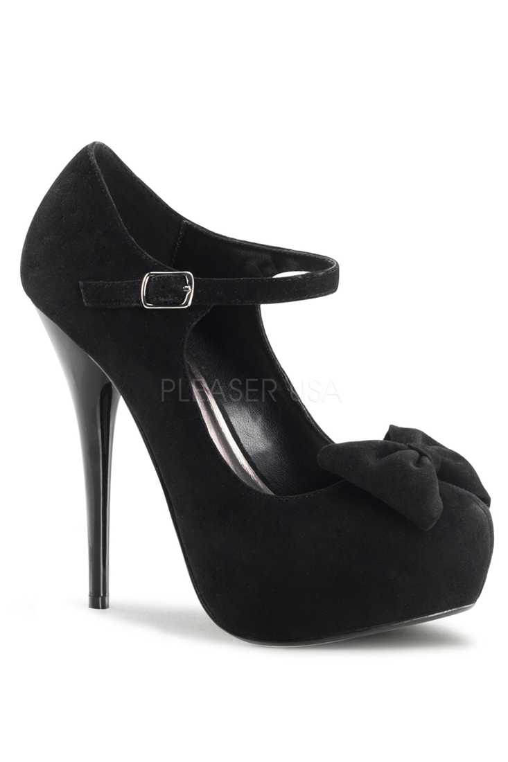 Black Bow Ornament Platform High Heels Pumps Faux Suede