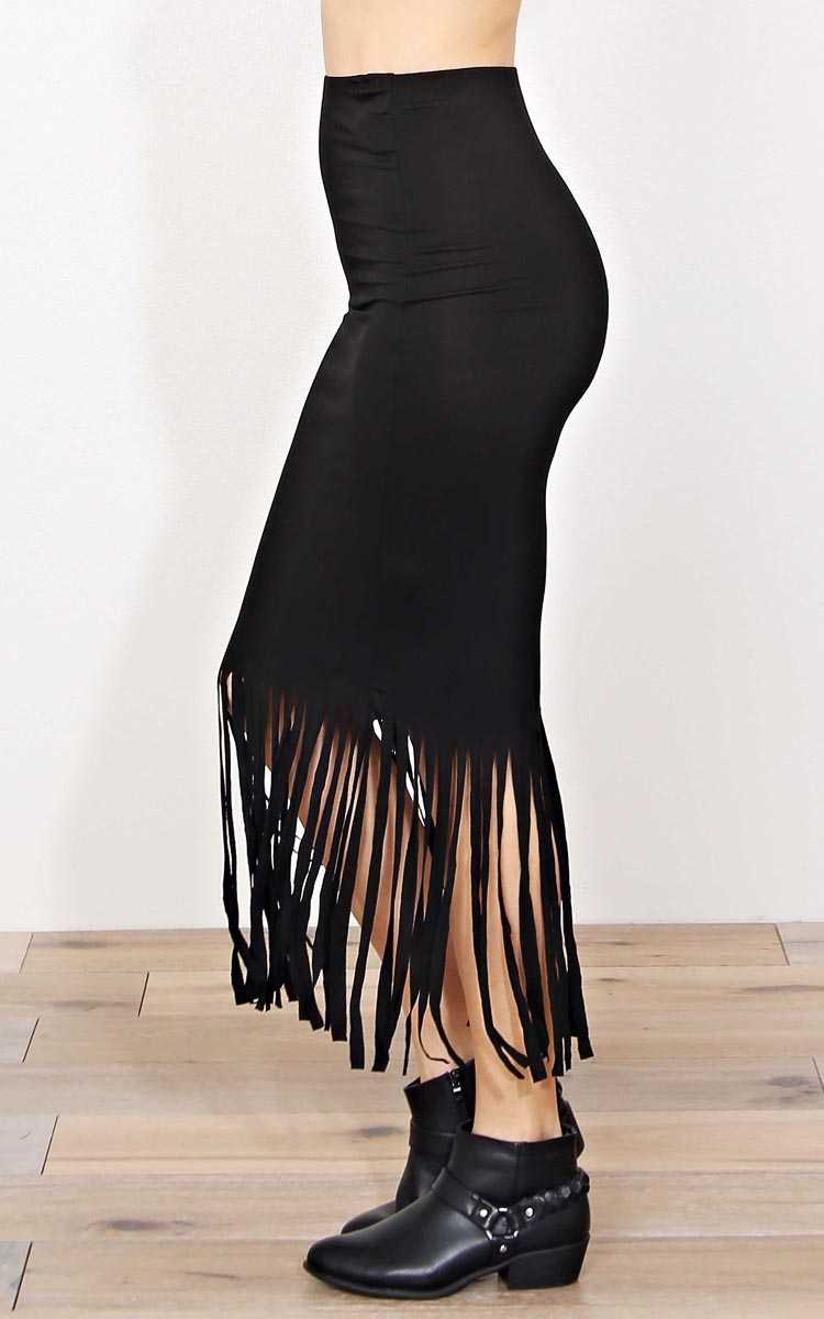 Knit Desert Fringe Maxi Skirt - - Black in Size by Styles For Less