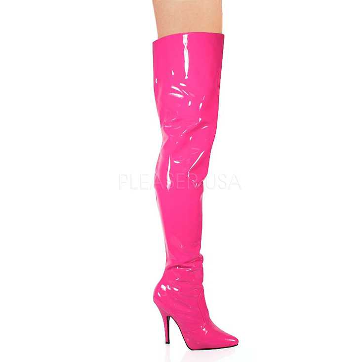 Hot Pink Single Sole Thigh High Boots Patent