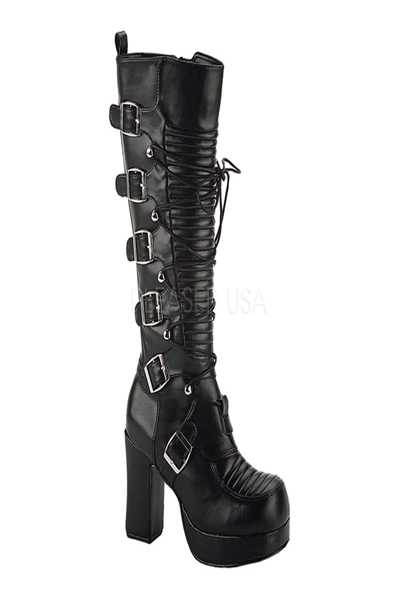Black Lace Up Buckled Boots