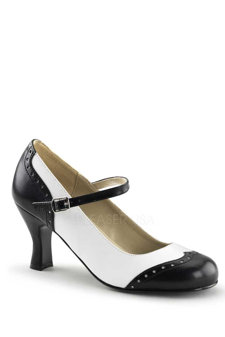 Black White Two Tone Maryjane High Heels Faux Leather