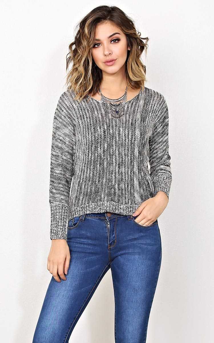 Cheryl Marled Knit Sweater - - Black/White in Size by Styles For Less