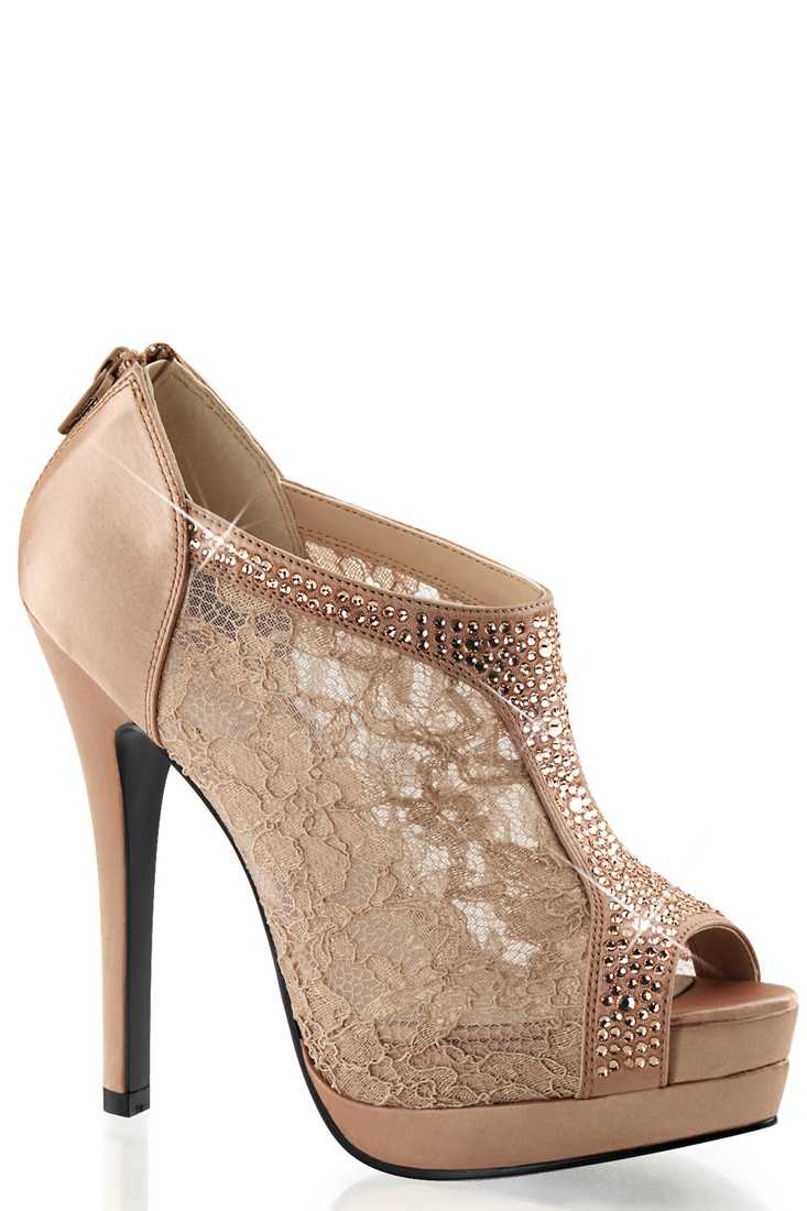 Blush Rhinestone Peep Toe Bootes Satin Lace