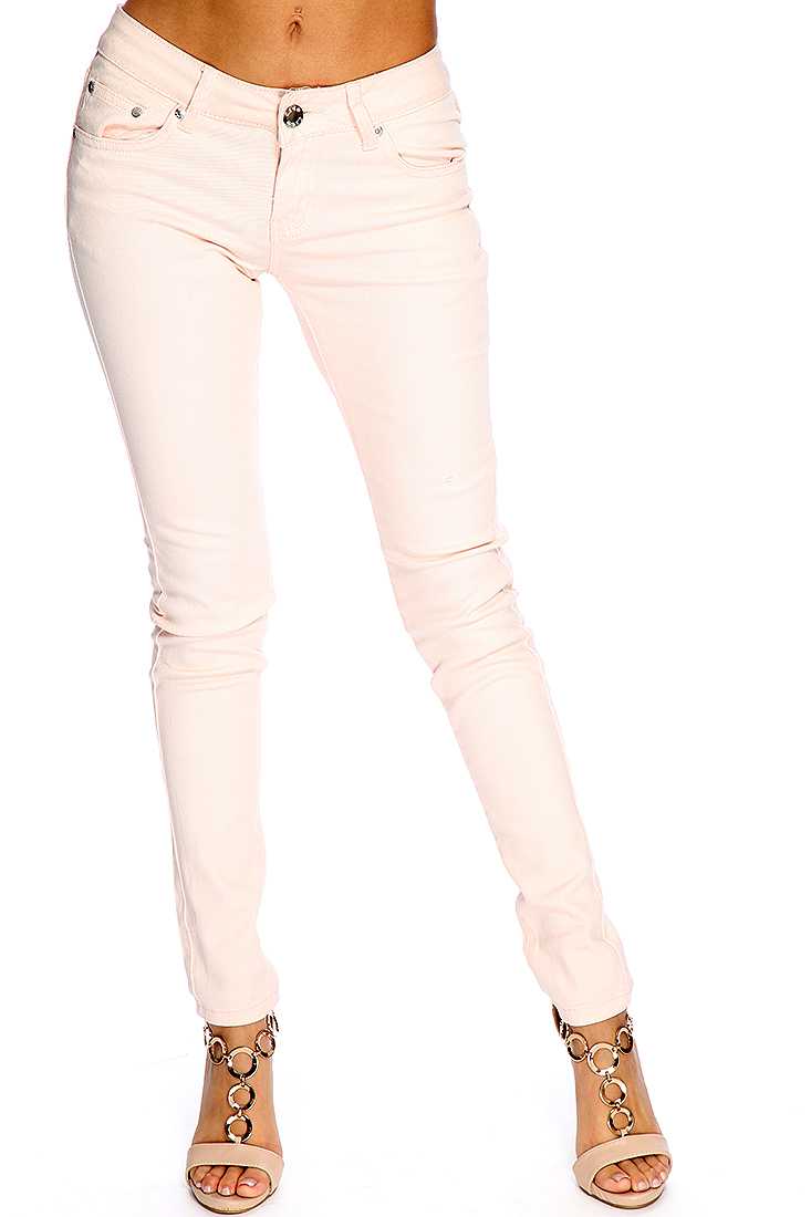 Peach Zip Fly Button Closure Skinny Jeans