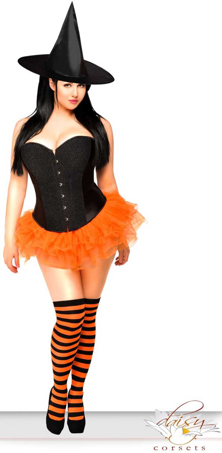 Orange 4 PC Glitter Pin Up Witch Costume