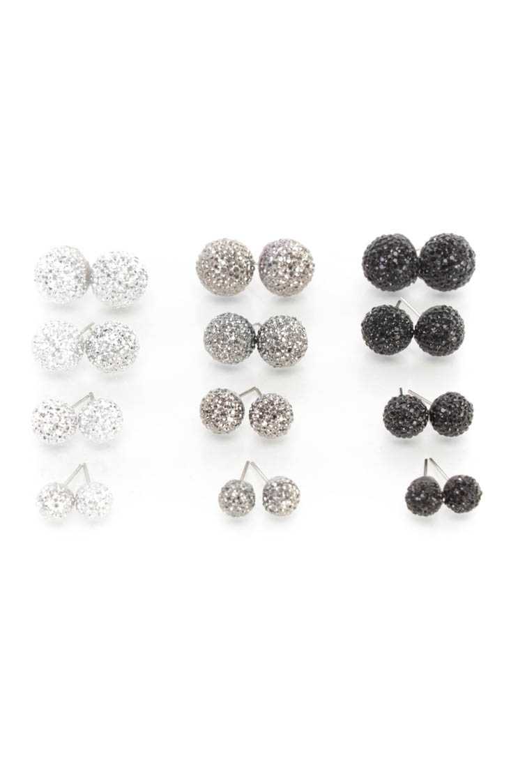 Silver Black Faceted Beaded Studded Earrings