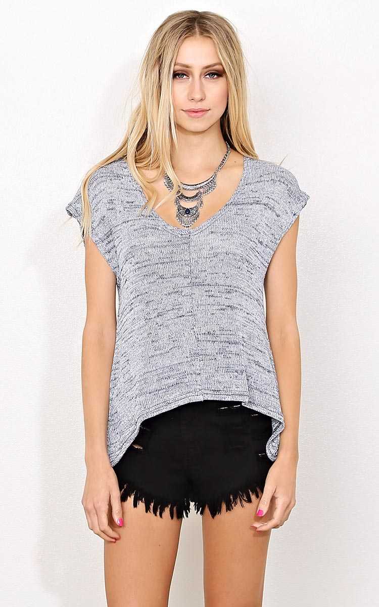 Charlene Marled Knit Top - - Navy Combo in Size by Styles For Less