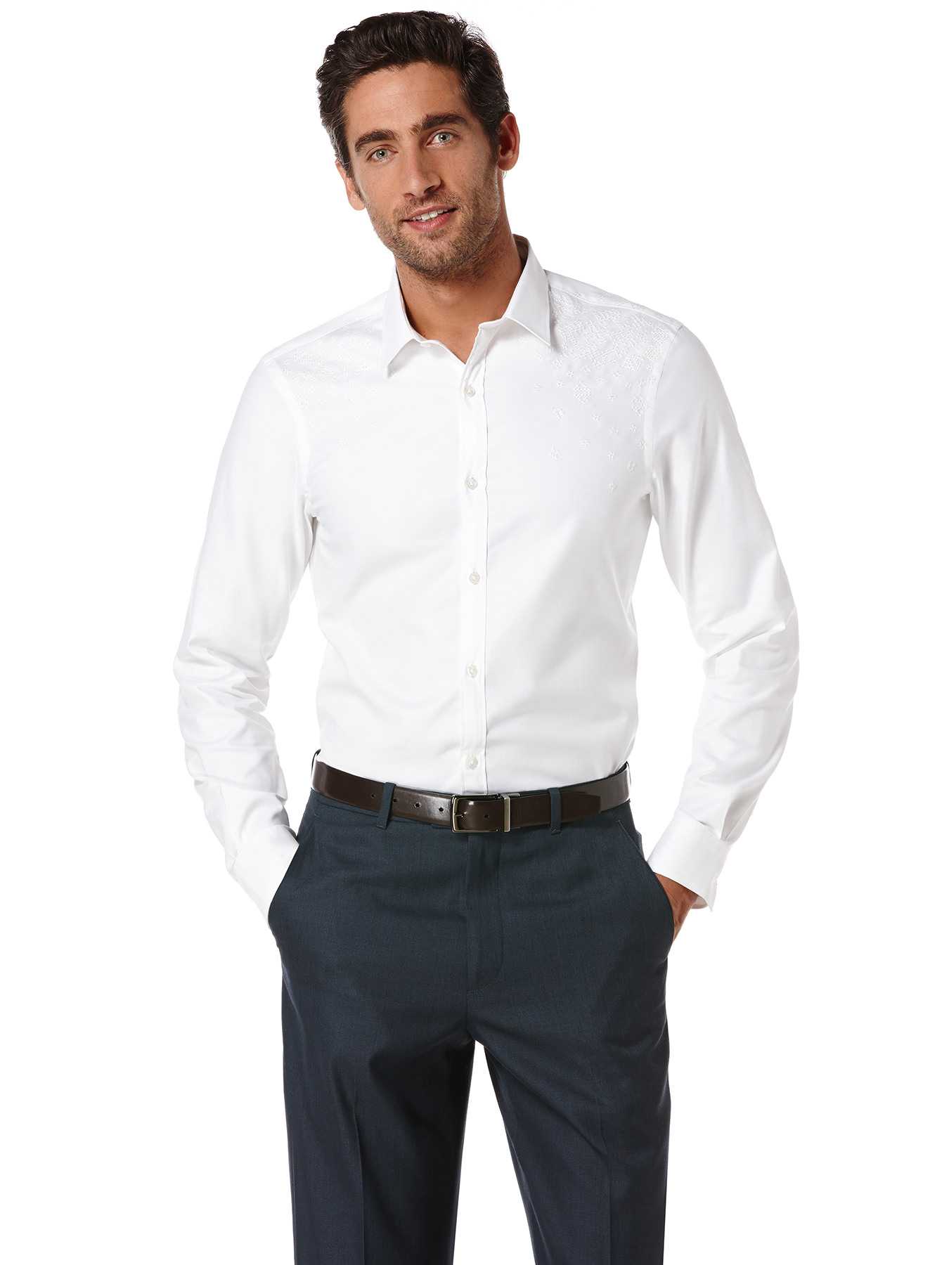 Perry Ellis Slim Fit Embroidery Oxford Shirt