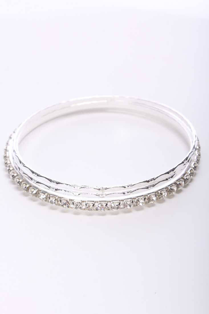 Silver Rhinestone High Polish Bangle Bracelets