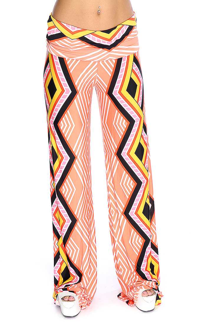 Salmon Black Chevron Print Wide Leg Cute Casual Pants