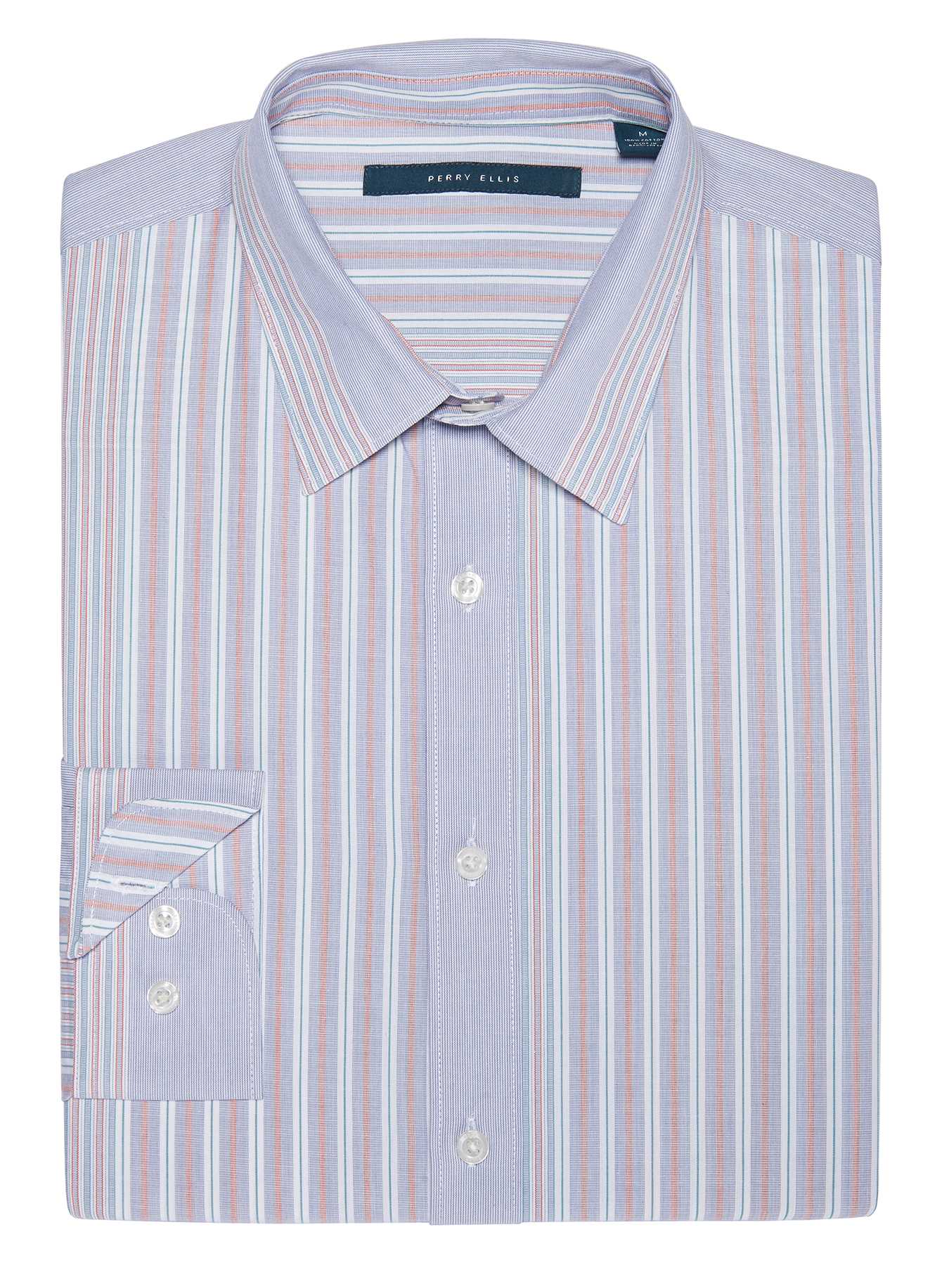 Perry Ellis Rolled Sleeve Vertical Stripe Shirt