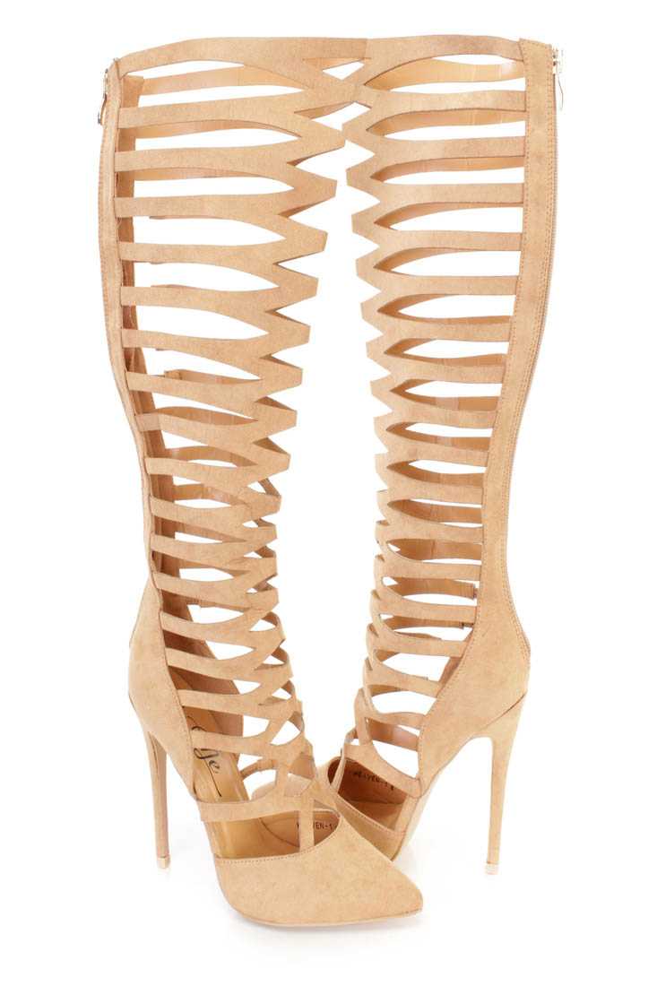 Camel Pointy Toe Gladiator High Heel Boots