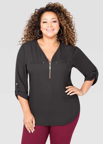 Solid Zip Neck Shirt