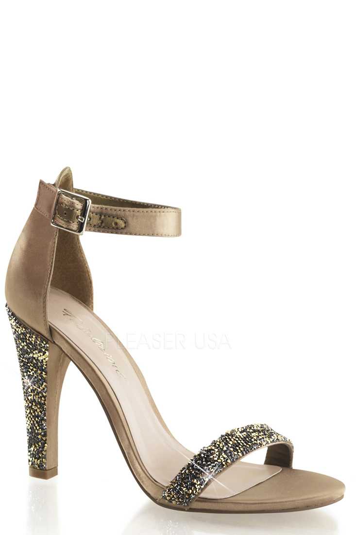 Bronze Rhinestone Embellished Strap High Heels Satin