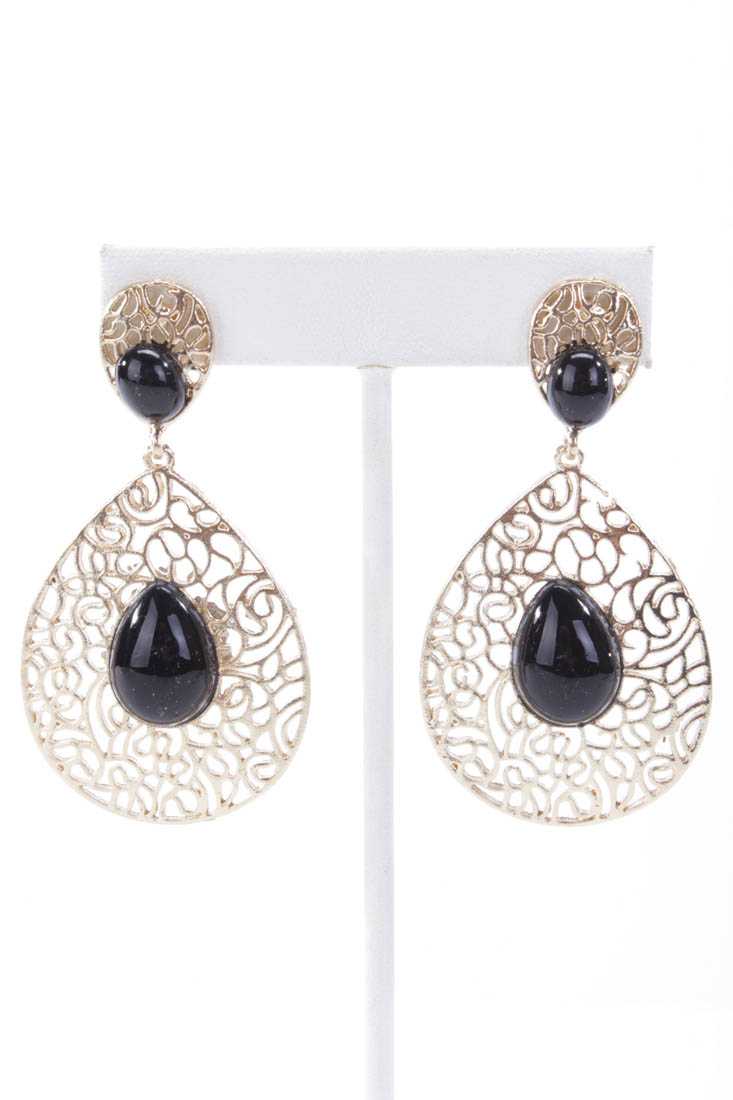 Black Gold Intricate High Polish Metal Dangle Earrings