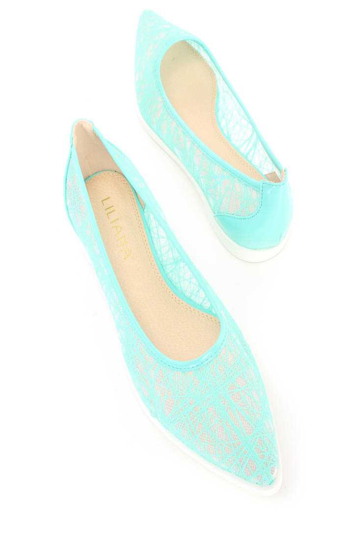 Mint Stringy Pointed Closed Toe Flats Rubber