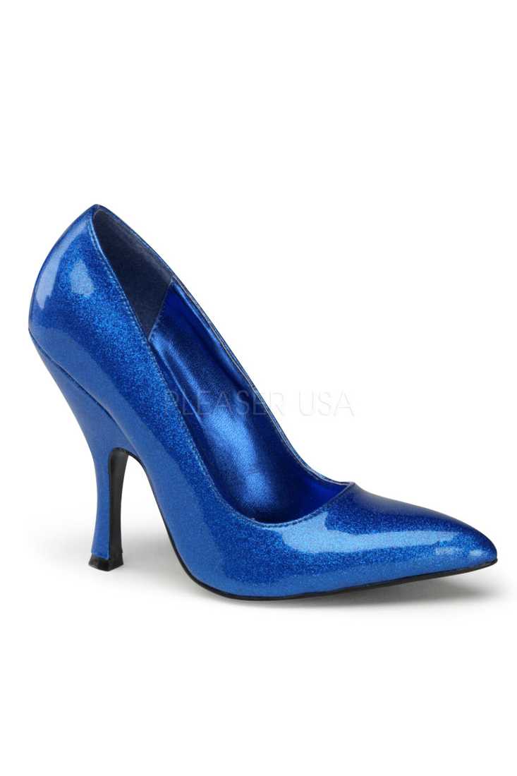 Blue Pearlized Glitter Single Sole Pump High Heels Patent