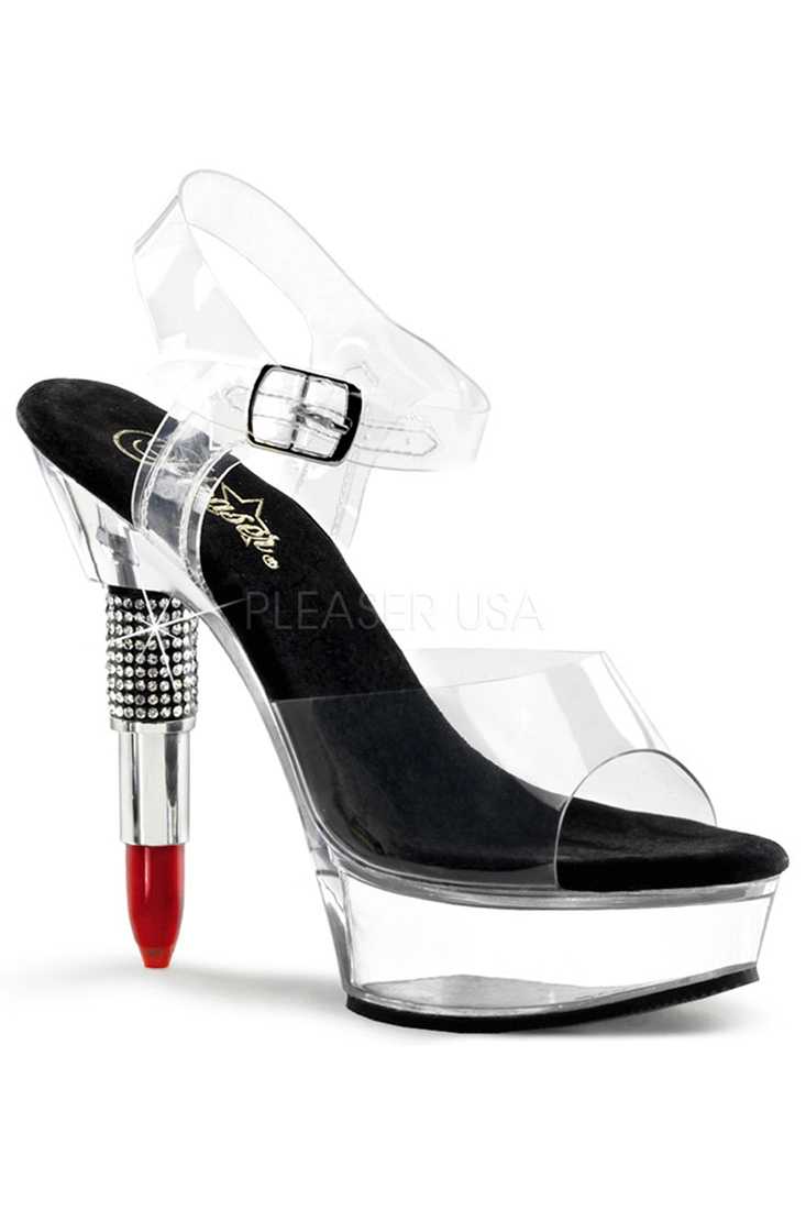 Clear Black Rhinestone Embedded Lipstick Platform High Heels