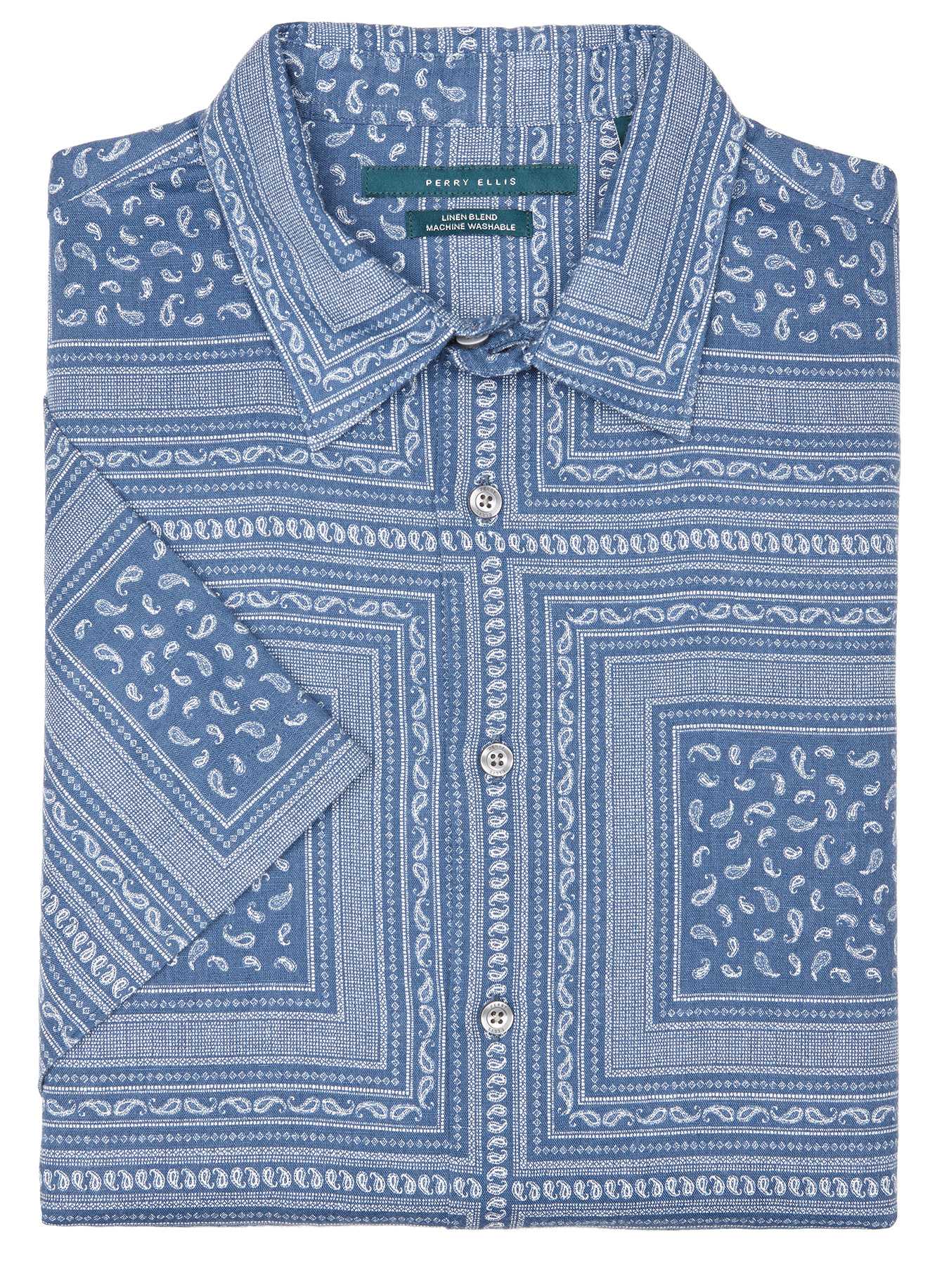 Perry Ellis Short Sleeve Linen Bandana Print Shirt