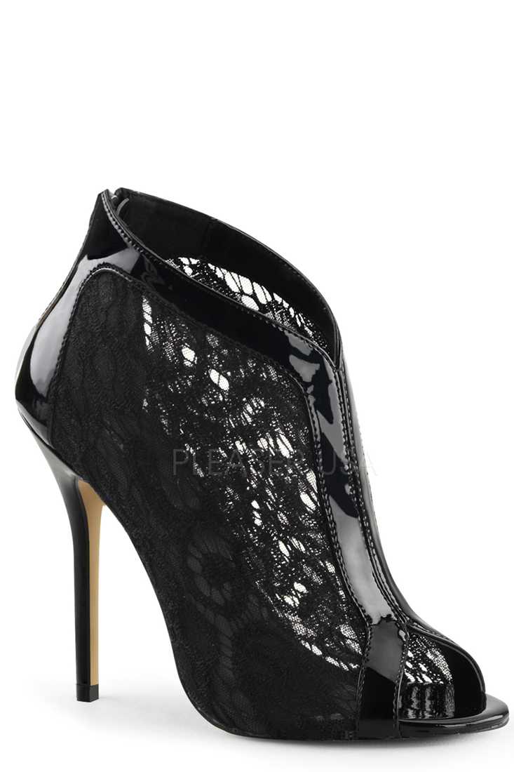 Black Peep Toe Ankle Booties Patent Lace