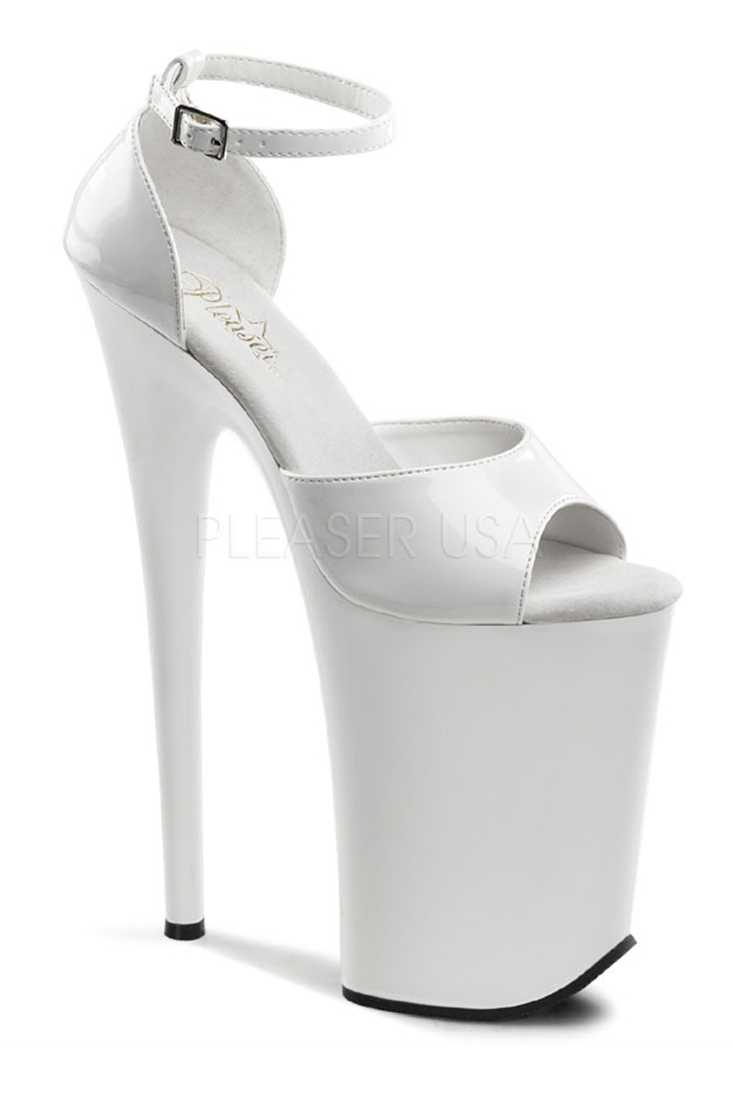 White Ankle Strap Extreme High Heels Patent