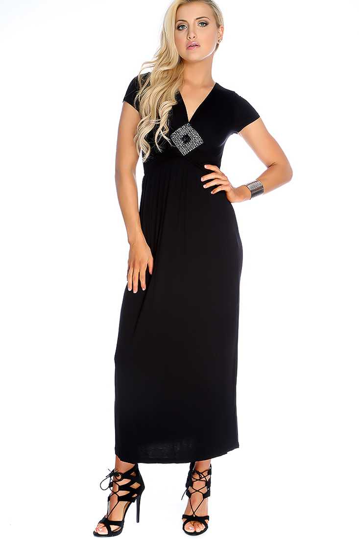 Casual Black Beaded Decor Maxi Dress