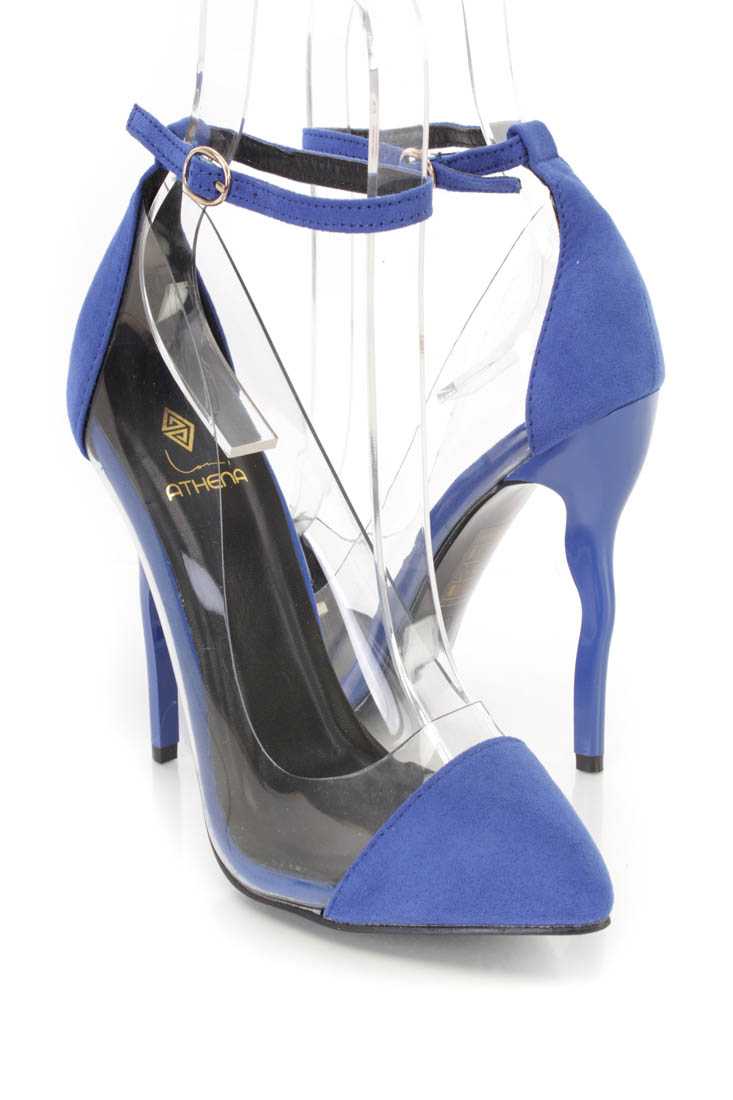 Royal Blue Ankle Strap Single Sole High Heels Faux Suede
