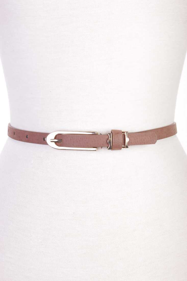 Mocha Faux Leather High Polish Buckle Waist Belt