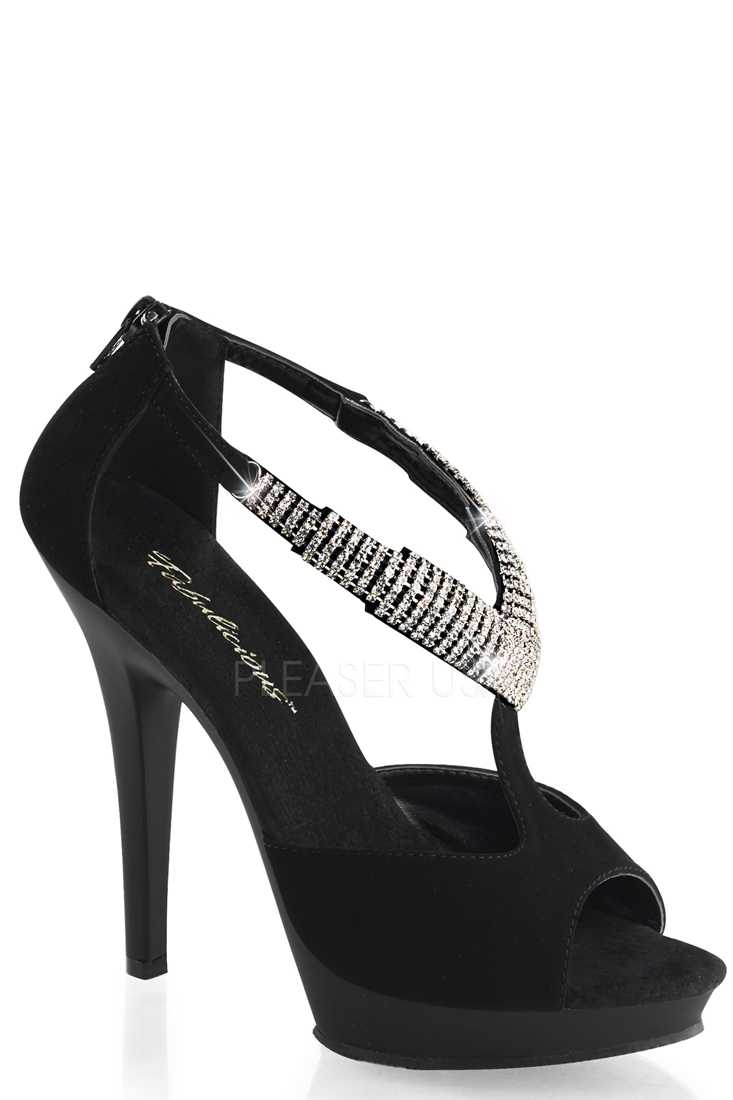 Black Rhinestone Chain Ornament High Heels Nubuck