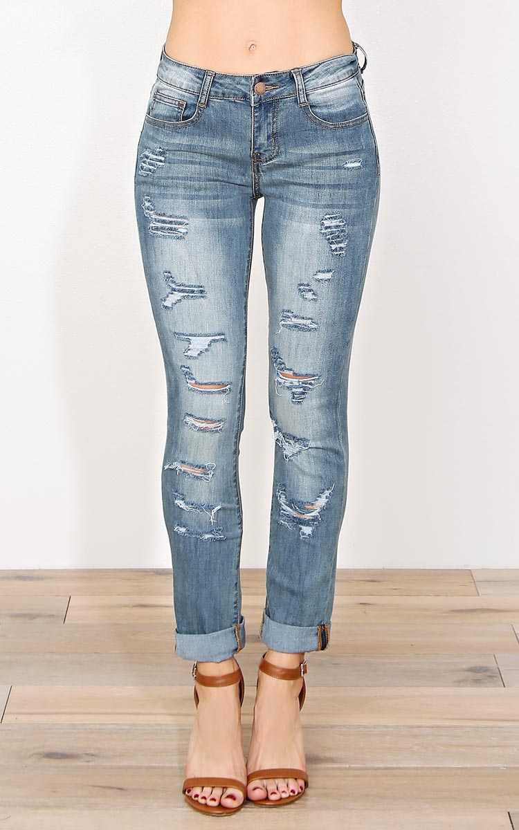 Kylie Denim Skinny Jeans - Med Destroyed in Size by Styles For Less