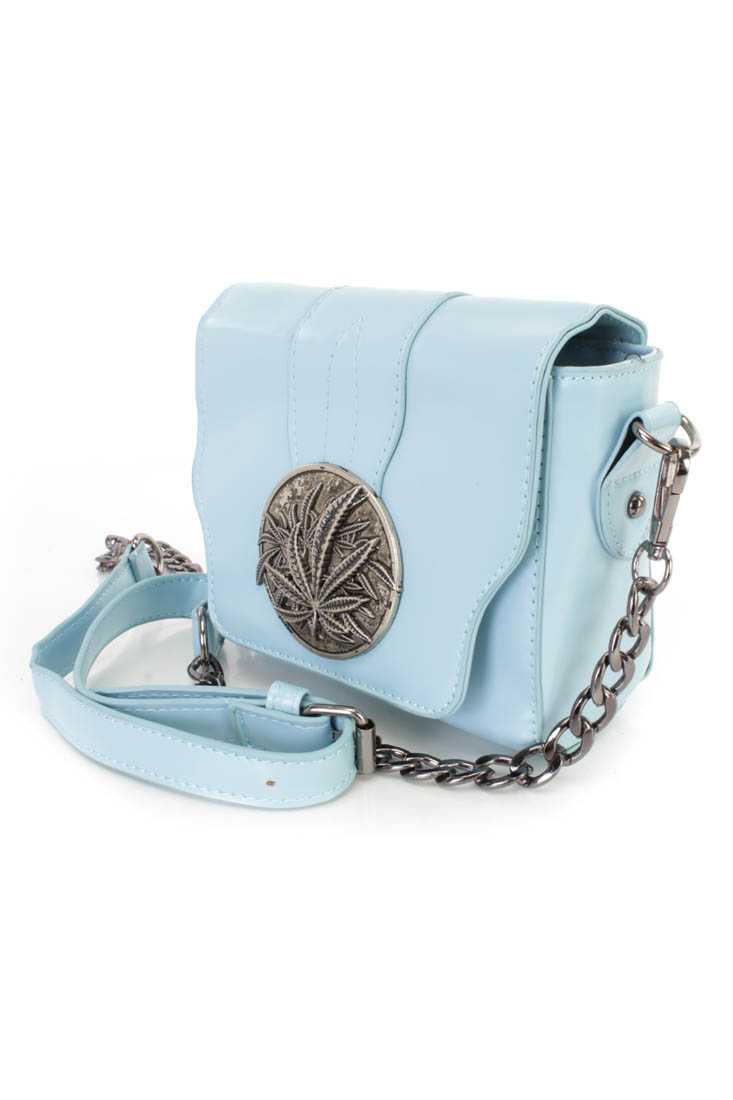 Baby Blue Faux Leather High Polish Leaf Accent Mini Handbag