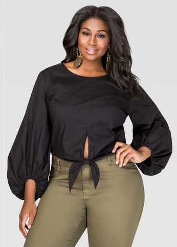 Cropped Tie Front Shirt