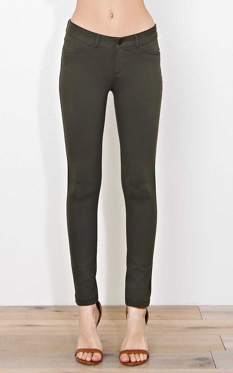 Olive Ponte Knit Jegging - - Olive/Drab in Size by Styles For Less