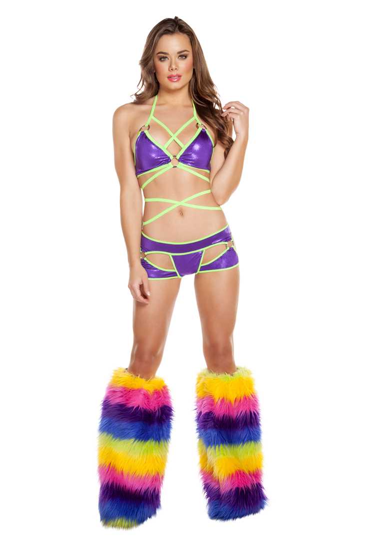 Purple Lime Cut Out Thong Shorts