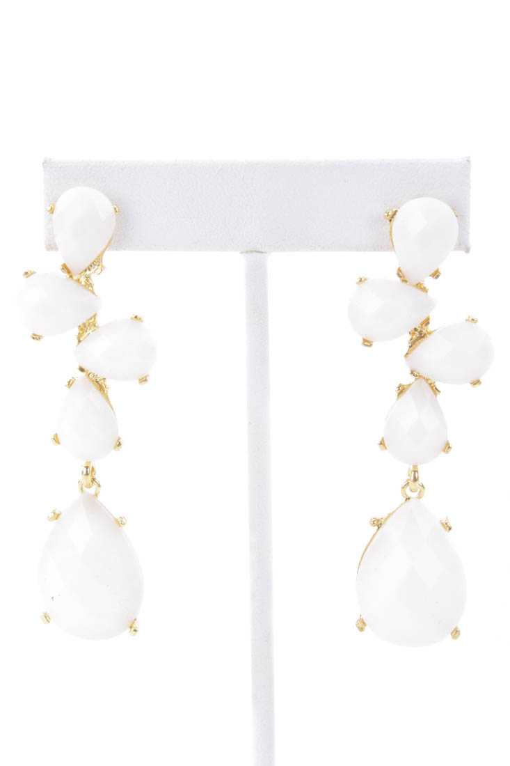 White Gold Faceted Beaded Dangle Earrings
