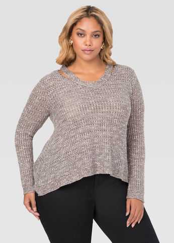 Slit Neck Marled Sweater