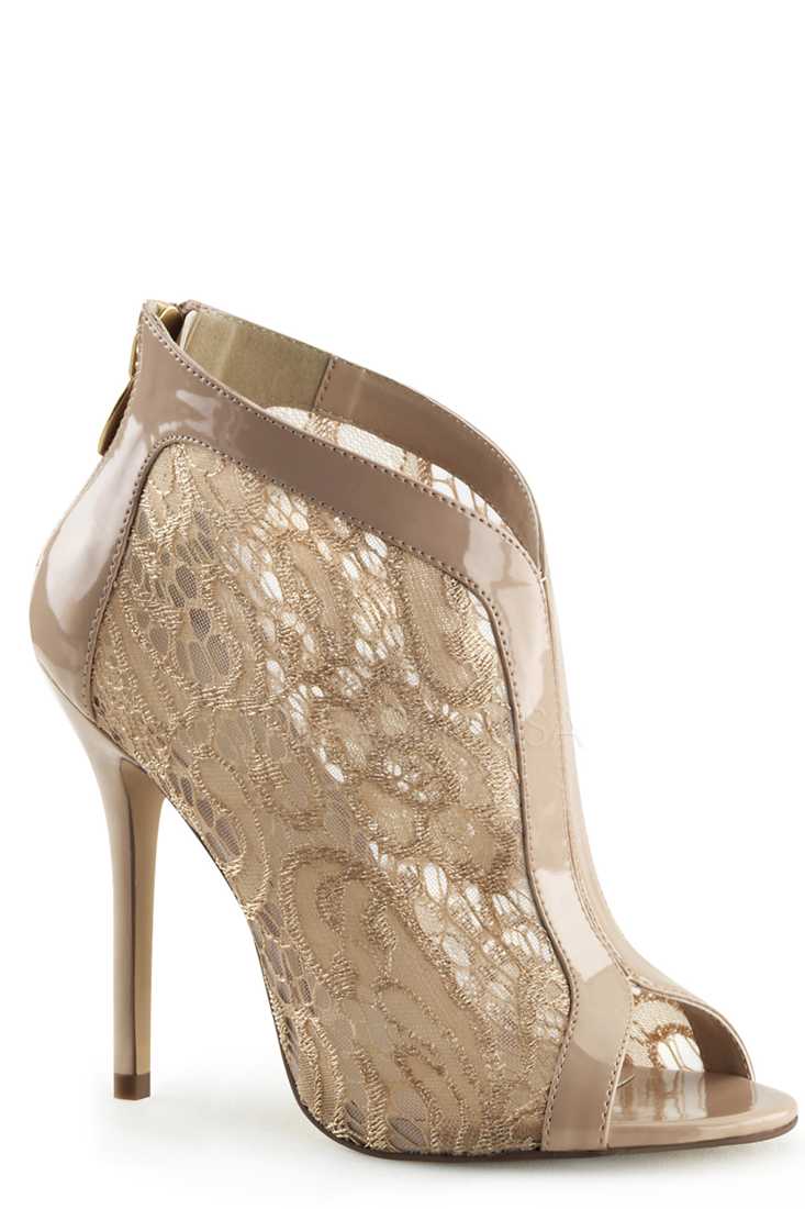 Nude Peep Toe Ankle Booties Patent Lace