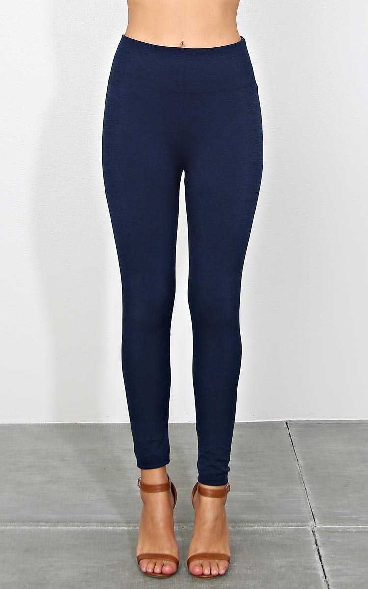 Navy Fleece Lined Leggings - Navy in Size L/XL by Styles For Less