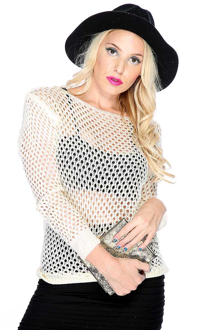 Ivory Open Knitted Long Sleeve Sweater Top